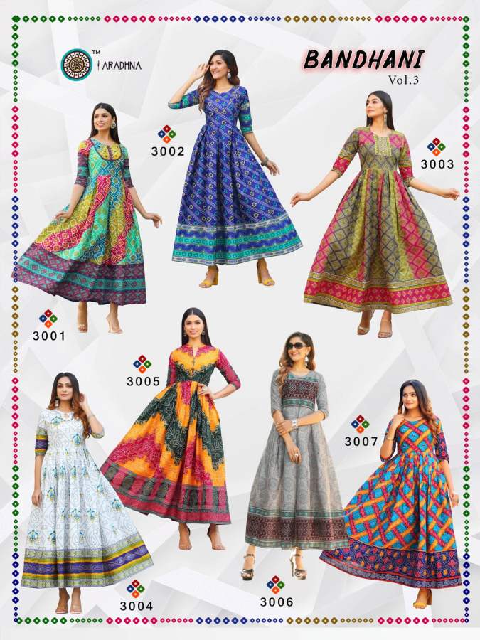 Aradhna Bandhani 3 Heavy Cotton Festive Wear Cotton Anarkali Long Kurti Collection